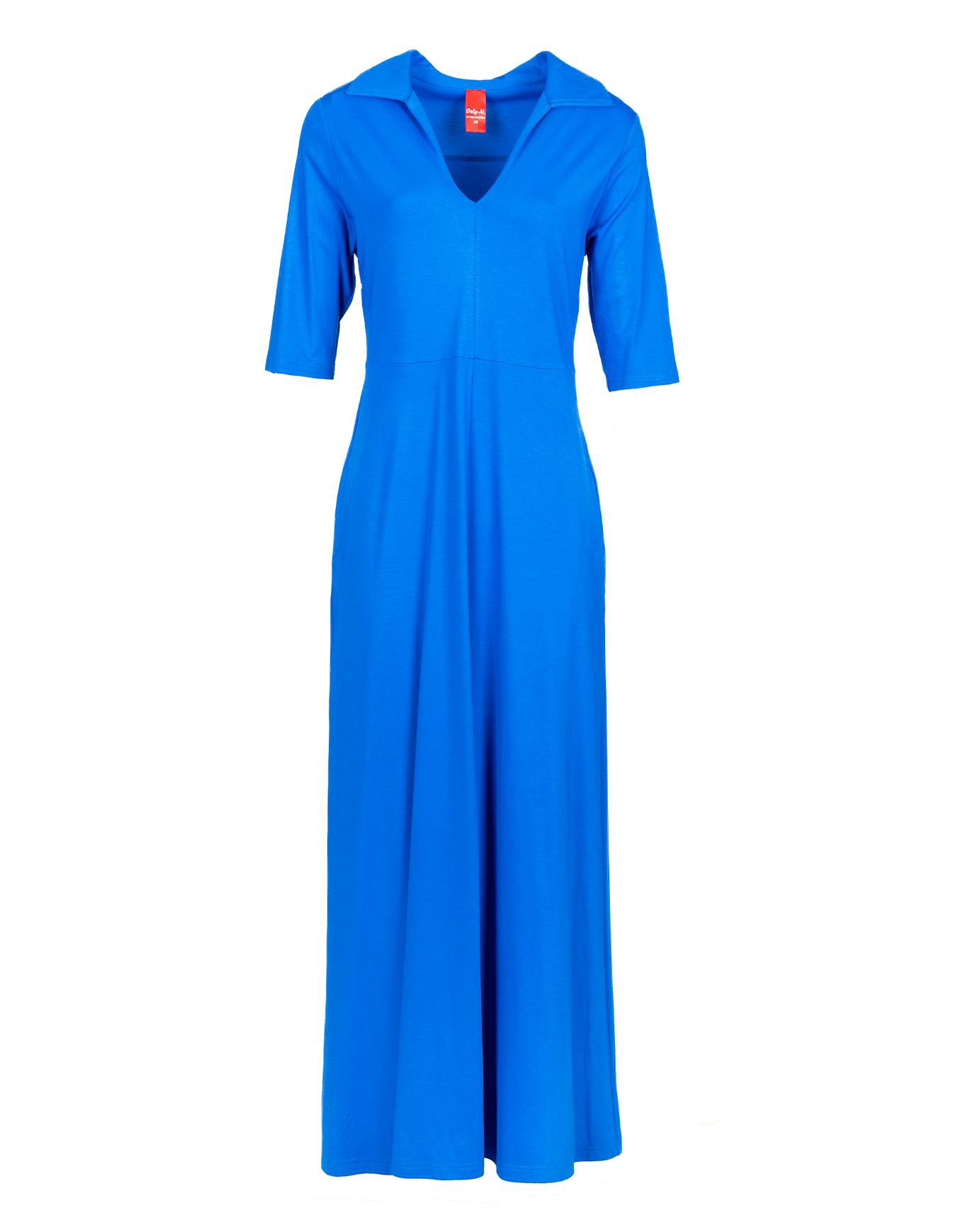 Maxi jurk polokraag kobalt blauw